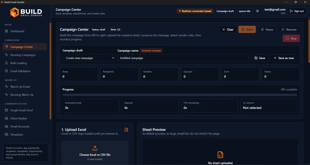 Build Email Sender Windows Electron email automation interface visual