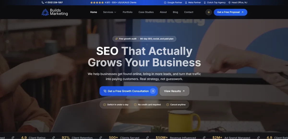 Builds Marketing agency website visual