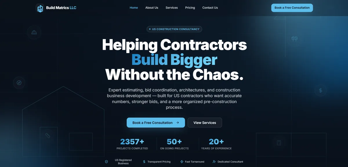 Build Matrics US construction website interface visual