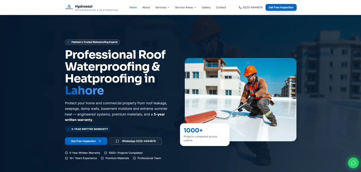Hydroseal waterproofing and heatproofing website visual