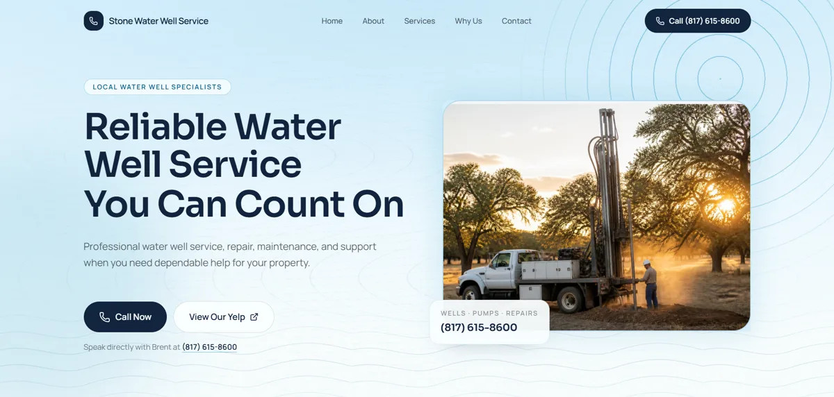 Stone Water Well greeting website visual