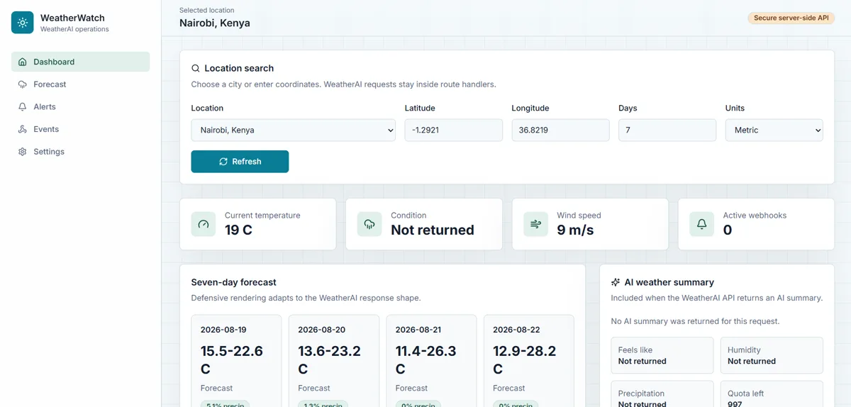 Weather API Dashboard interface visual