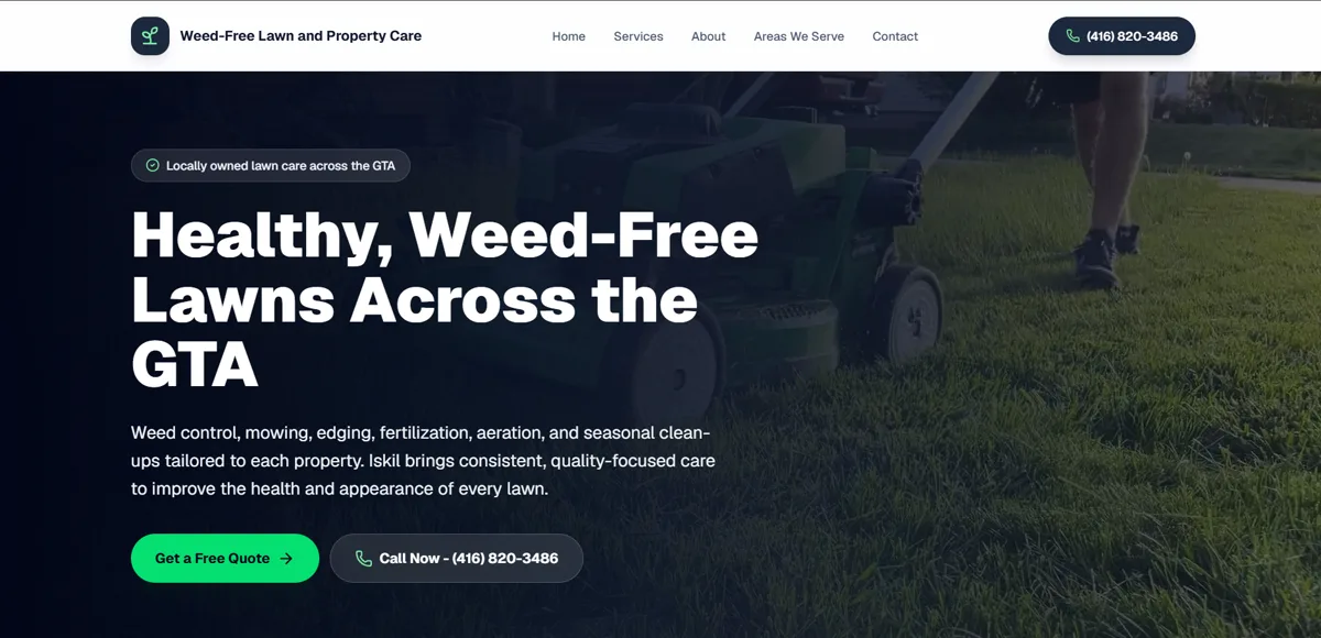 Weed Free Lawn care website visual